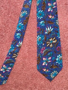 Chloe Silk Blue Floral Tie with Teal and Fuchsia Accents